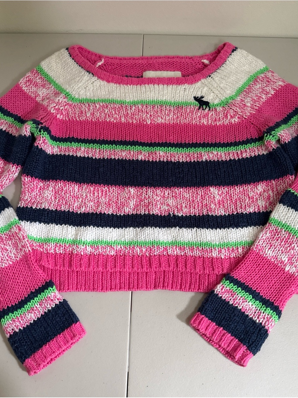 Vintage Abercrombie & Fitch Pink Navy Green Striped Crewneck Sweater S
